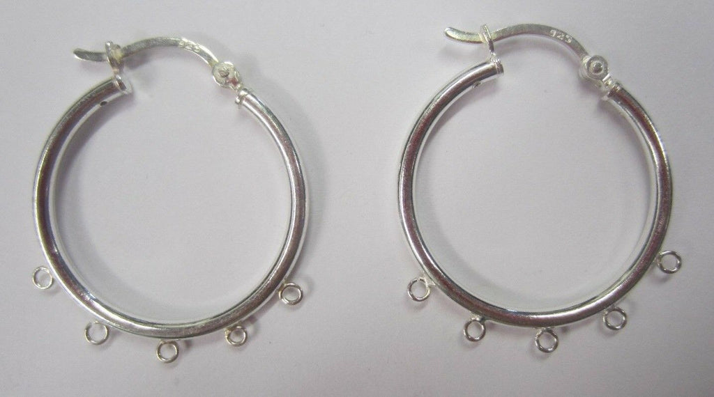 25mm 925 Sterling Silver 5 Ring Hinged Hoop Earrings Findings Multi Strand