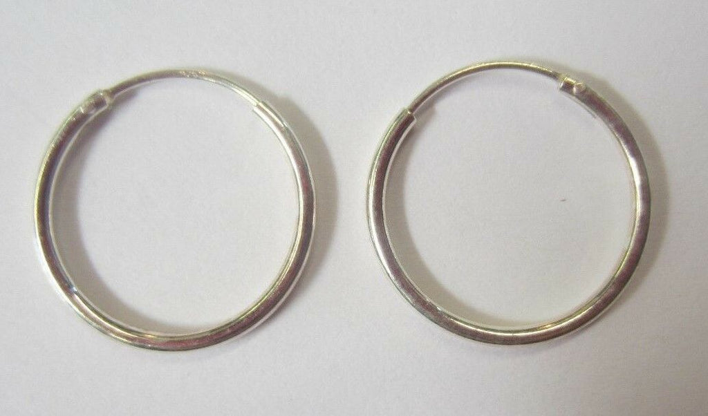 16mm x 1.2mm Solid .925 Sterling Silver Endless Hoop Earrings Thin Round