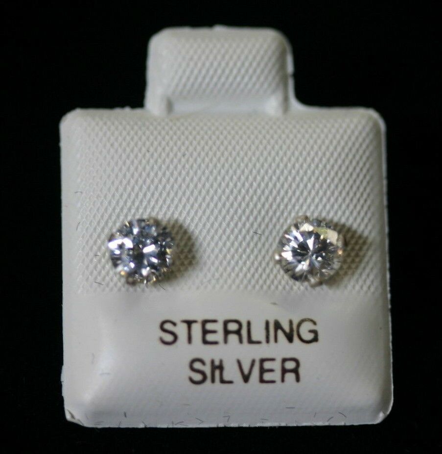 2pcs 5mm CZ Cubic Zirconia Round Sterling Silver Stud Earrings Stones Post