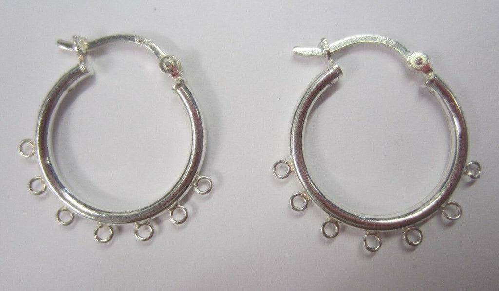 20mm 925 Sterling Silver 7 Ring Hinged Hoop Earrings Findings Multi Strand