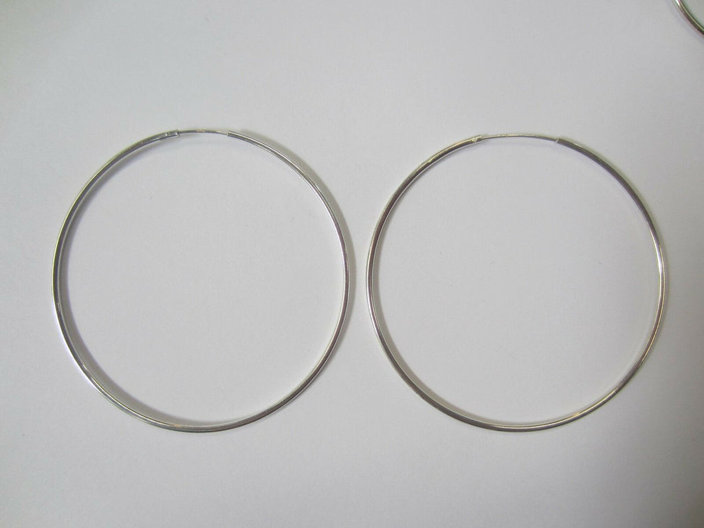 50mm x 1.2mm Solid .925 Sterling Silver Endless Hoop Earrings Thin Round