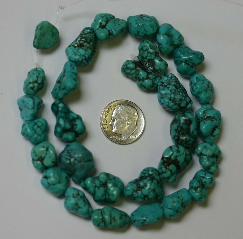 47.8g Blue Green Natural Spiderweb Turquoise Nuggets Bead Stones Gemstones 15"