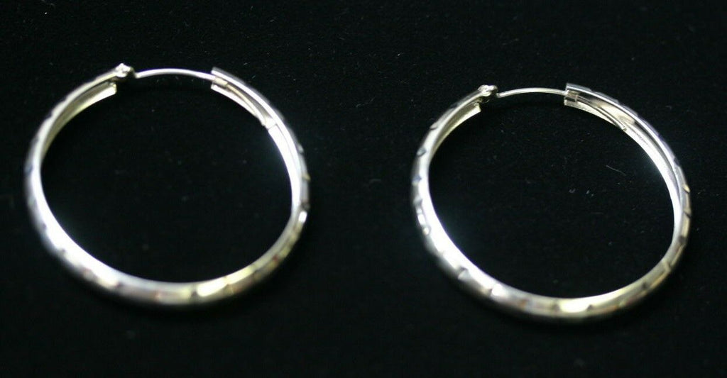 40mm x 5mm .925 Sterling Silver Handmade Diamond Cut Hoop Earrings