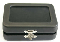 2pcs Glass top Gem Jars Box Black Faux Leather 2 1/2" x 3 3/8" x 1" Jewelry