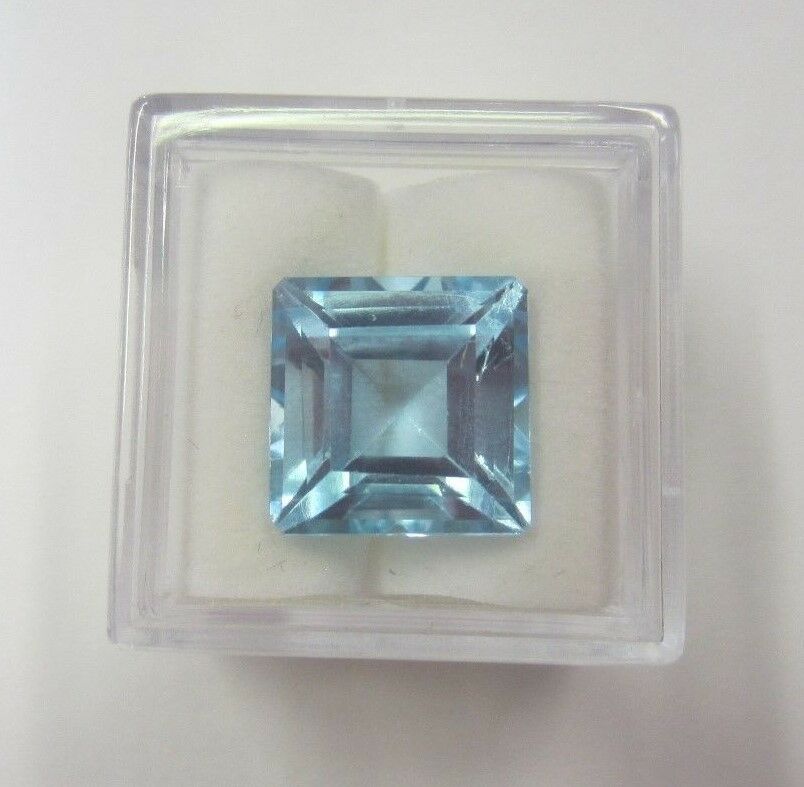 11ct 12mm Faceted Square Natural Sky Blue Topaz Loose Gemstone FREE Gem Jar