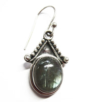 Solid 925 Sterling Silver Natural Oval Labradorite Dangling Earring Jewelry