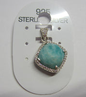 Solid 925 Sterling Silver Pendant Faceted Larimar and CZ Gemstones Pendant