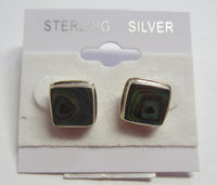 Solid 925 Sterling Silver Natural Square Paua Shell Abalone Earring Jewelry
