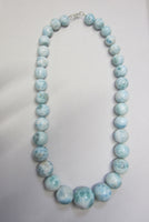 20" High Quality Larimar Round Bead Necklace Jewelry Sterling Silver 12mm 23mm