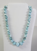 22" High Quality Larimar Round Bead Necklace Jewelry Sterling Silver 12mm 21mm