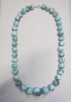 22" High Quality Larimar Round Bead Necklace Jewelry Sterling Silver 12mm 21mm