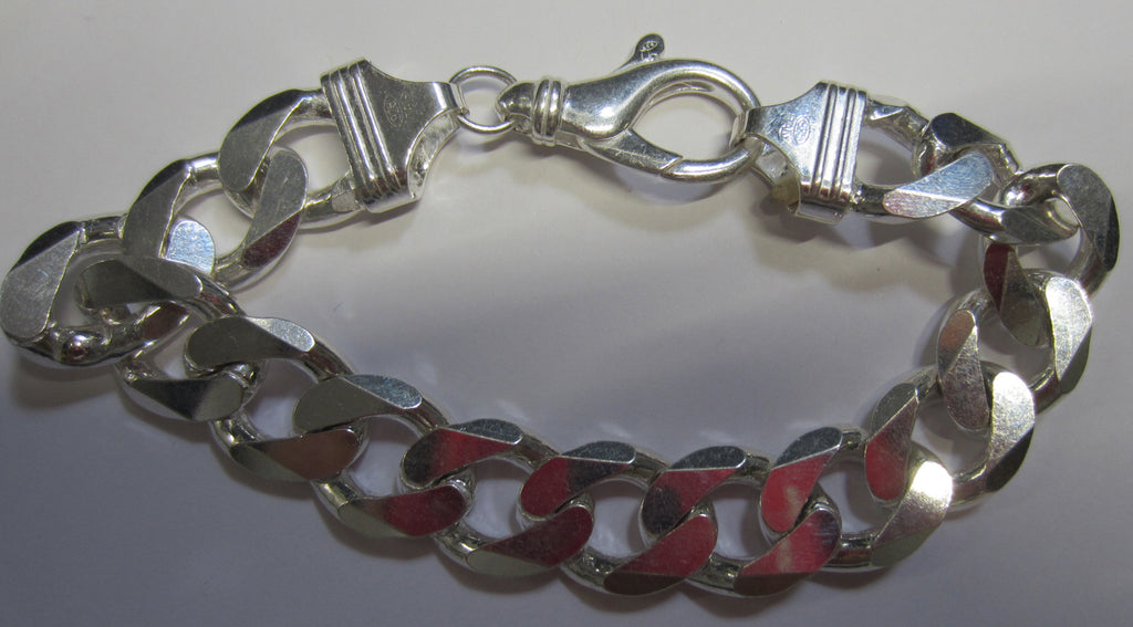 8" 14.5mm Extra Large Solid .925 Sterling Silver 6 Sided Curb Chain Bracelet Jewelry Made in Italy 83315