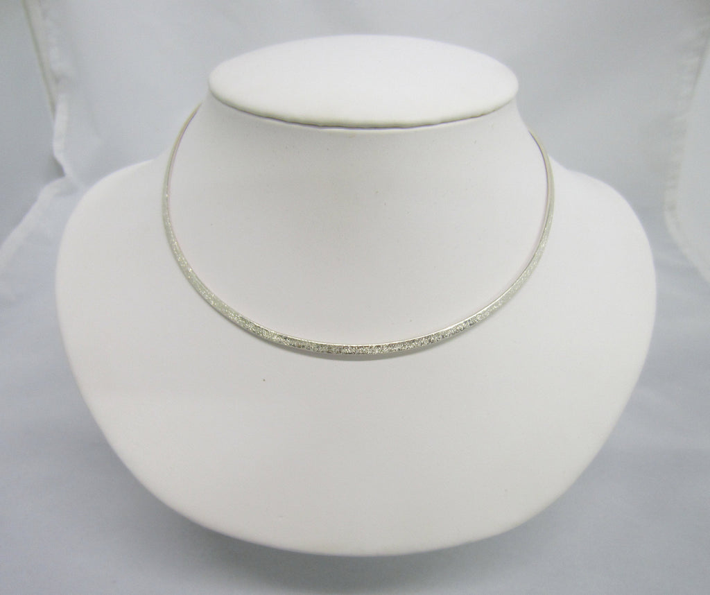 Solid 925 Sterling Silver Choker Collar Wire Necklace 3mm Diamond Dots Style