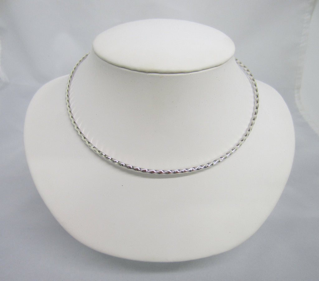 Solid 925 Sterling Silver Round Shape Twisted Rope Style Choker Collar Wire Necklace Heavy