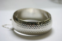 25mm Sterling Silver Handmade Diamond Cut Bangle Bracelet 8"