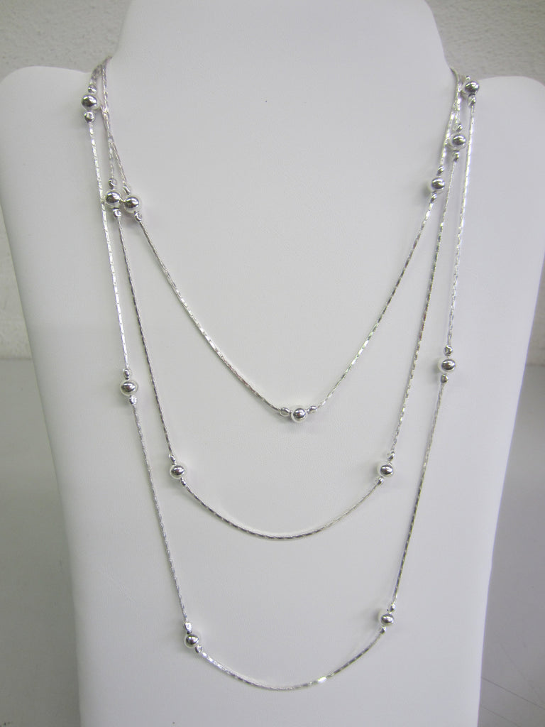 60" Solid 925 Sterling Silver wire looped Bead Chain Necklace Stamped 925.  Can be Multi-Strand Necklace