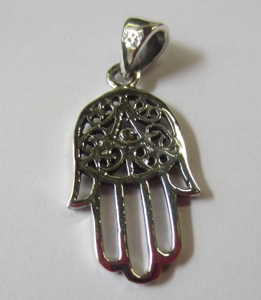 25mm Solid Sterling Silver Handmade Hand of God Hamsa Pendant Free Neoprene Chain