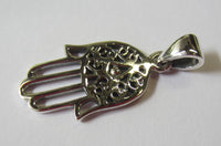 25mm Solid Sterling Silver Handmade Hand of God Hamsa Pendant Free Neoprene Chain