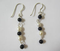 4pairs Variety Mix Sterling Silver Dangling Earrings with Natural Stones Amethyst Black Onyx Pearls Jewelry Earring US SELLER