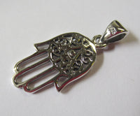25mm Solid Sterling Silver Handmade Hand of God Hamsa Pendant Free Neoprene Chain