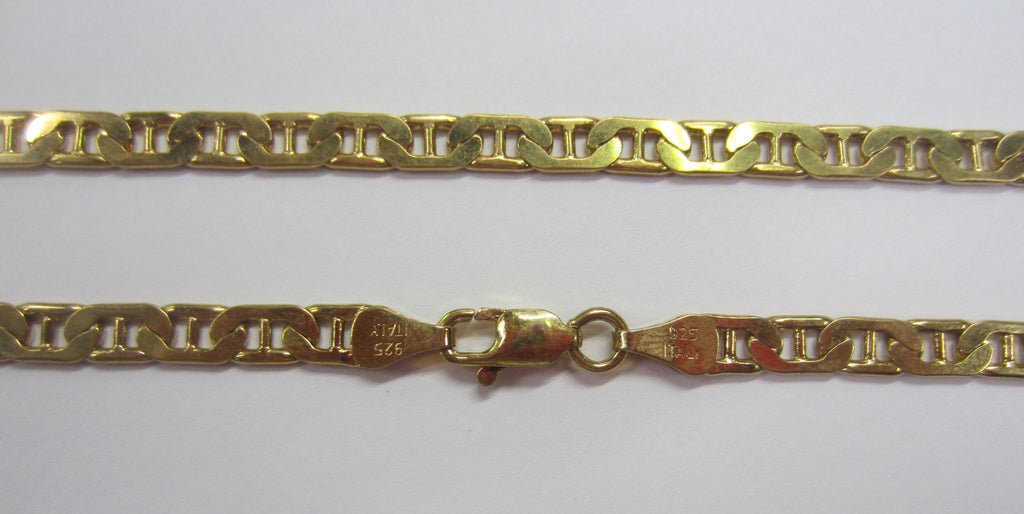 7" 5mm 22KGold Over Sterling Silver Italian Made Flat Marina Bracelet Made in Italy Stamped 925