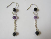 4pairs Variety Mix Sterling Silver Dangling Earrings with Natural Stones Amethyst Black Onyx Pearls Jewelry Earring US SELLER