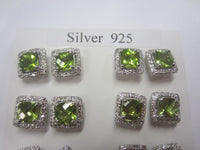 7mm Princess cut Natural Peridot 11mm Sterling Silver Earrings Cz FREE Red Velvet Box US SELLER
