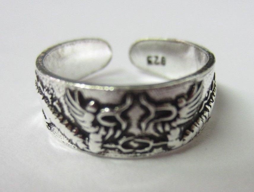 Solid925 Sterling Silver Adjustable Toe Ring Chinese Dragon Oxidized Jewelry