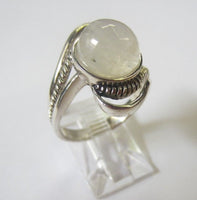 Solid 925 Sterling Silver Ring with 10mm Rainbow Moonstone Gemstone Ring Size 8 US SELLER