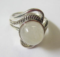 Solid 925 Sterling Silver Ring with 10mm Rainbow Moonstone Gemstone Ring Size 8 US SELLER