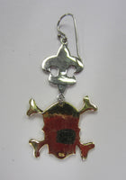 Solid 925 Sterling Silver and Vermeil Skull Dangling Earrings Big Fancy Jewelry  US Seller