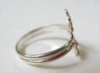 Solid 925 Sterling Silver Adjustable Toe Ring Double Ring Flower Design Jewelry