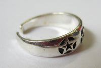 Solid 925 Sterling Silver Adjustable Toe Ring Star Design Oxidized Jewelry