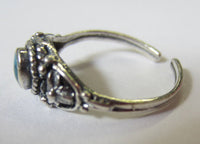 Solid 925 Sterling Silver Adjustable Toe Ring Oxidized with Stone Jewelry