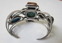 67.4mm Sterling Silver Handmade Multi-Stone Bangle Cuff Bracelet Adjustable
