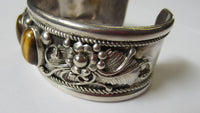29.8mm Solid Sterling Silver Handmade Tiger Eye Cabochons Cuff Bracelet