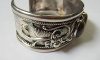 29.8mm Solid Sterling Silver Handmade Tiger Eye Cabochons Cuff Bracelet