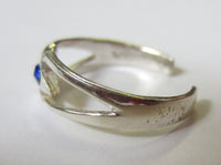 Solid 925 Sterling Silver Adjustable Toe Ring Blue CZ  Star Design Jewelry