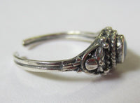 Solid 925 Sterling Silver Adjustable Toe Ring Oxidized with Stone Jewelry