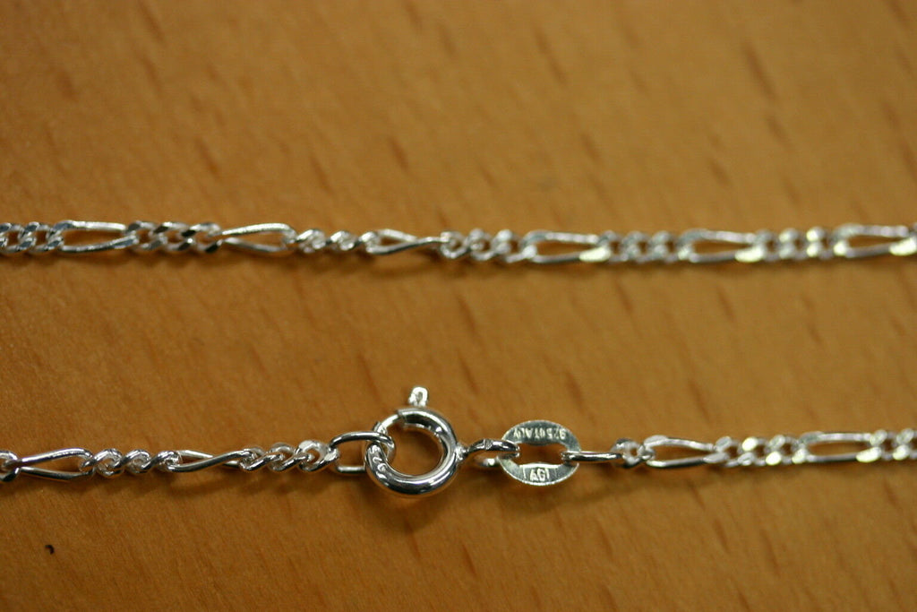 1.8mm Solid Sterling Silver Italian Made 3+1 Figaro Chain Necklace Made in Italy 18" Stamped 925