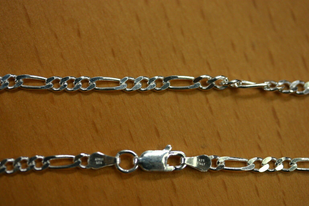 2.9mm Solid Sterling Silver Italian Made 3+1 Figaro Chain Necklace Made in Italy 16" Stamped 925