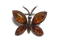 Solid 925 Sterling Silver Brooch Pendant with Marquise Amber Cabochons Jewelry