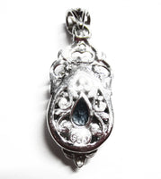 Solid 925 Sterling Silver Blue Topaz and CZ Pendant High Quality Jewelry