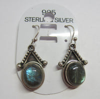 Solid 925 Sterling Silver Natural Oval Labradorite Dangling Earring Jewelry