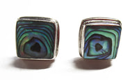 Solid 925 Sterling Silver Natural Square Paua Shell Abalone Earring Jewelry