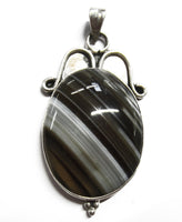 Solid 925 Sterling Silver Pendant with Botswana Agate Cabochons Jewelry Gemstone