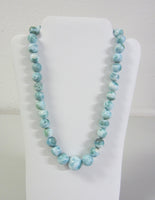 22" High Quality Larimar Round Bead Necklace Jewelry Sterling Silver 12mm 21mm