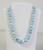 20" High Quality Larimar Round Bead Necklace Jewelry Sterling Silver 10mm 20mm