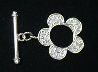 22mm Solid 925 Sterling Silver Ring Bar Toggle Clasp with Flower Design