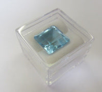 11ct 12mm Faceted Princess Cut Natural Swiss Blue Topaz Loose Gemstone FREE Gem Jar